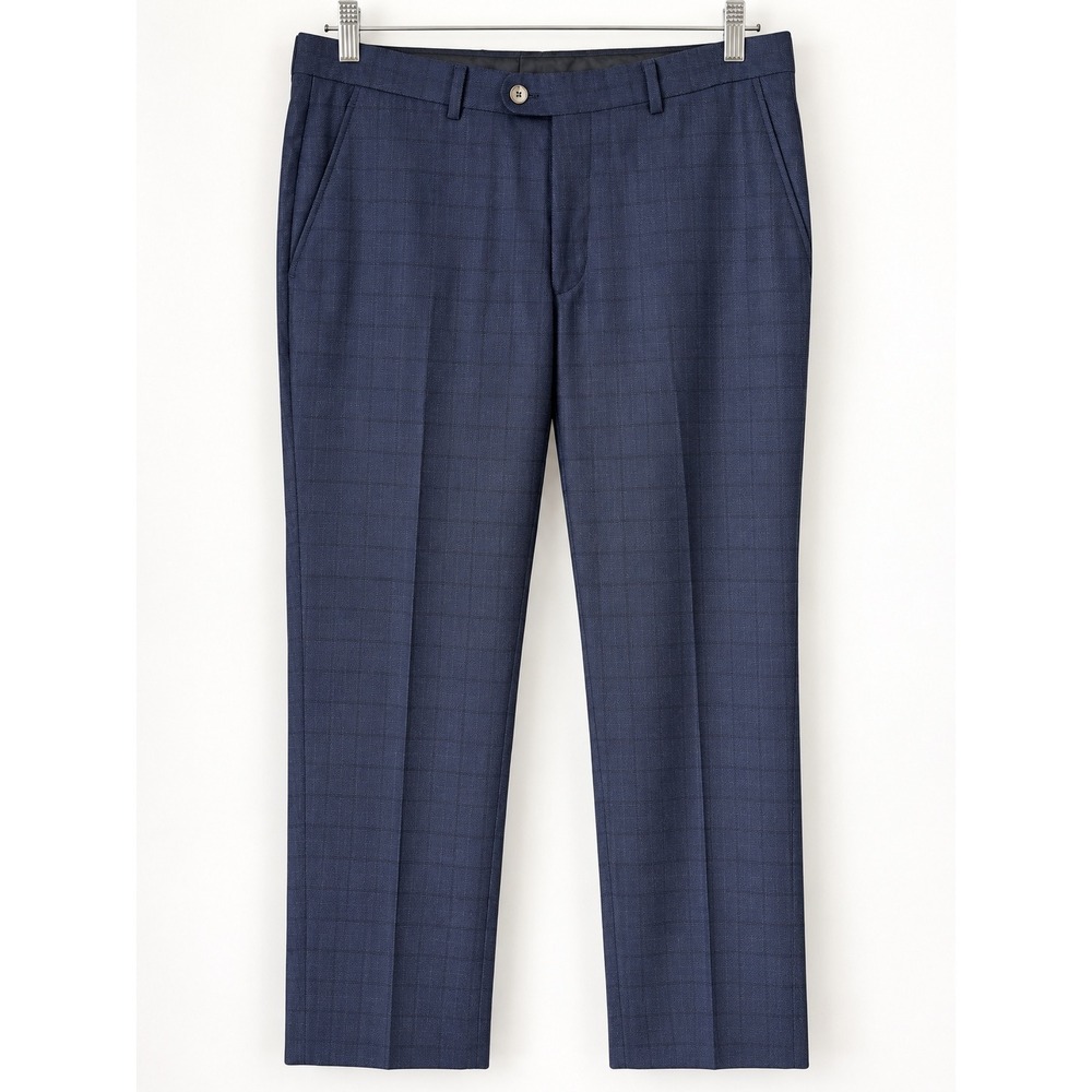 Indochino Dress Pants Mens 36x31 Navy Blue Wool Windowpane Check Luxury Academic